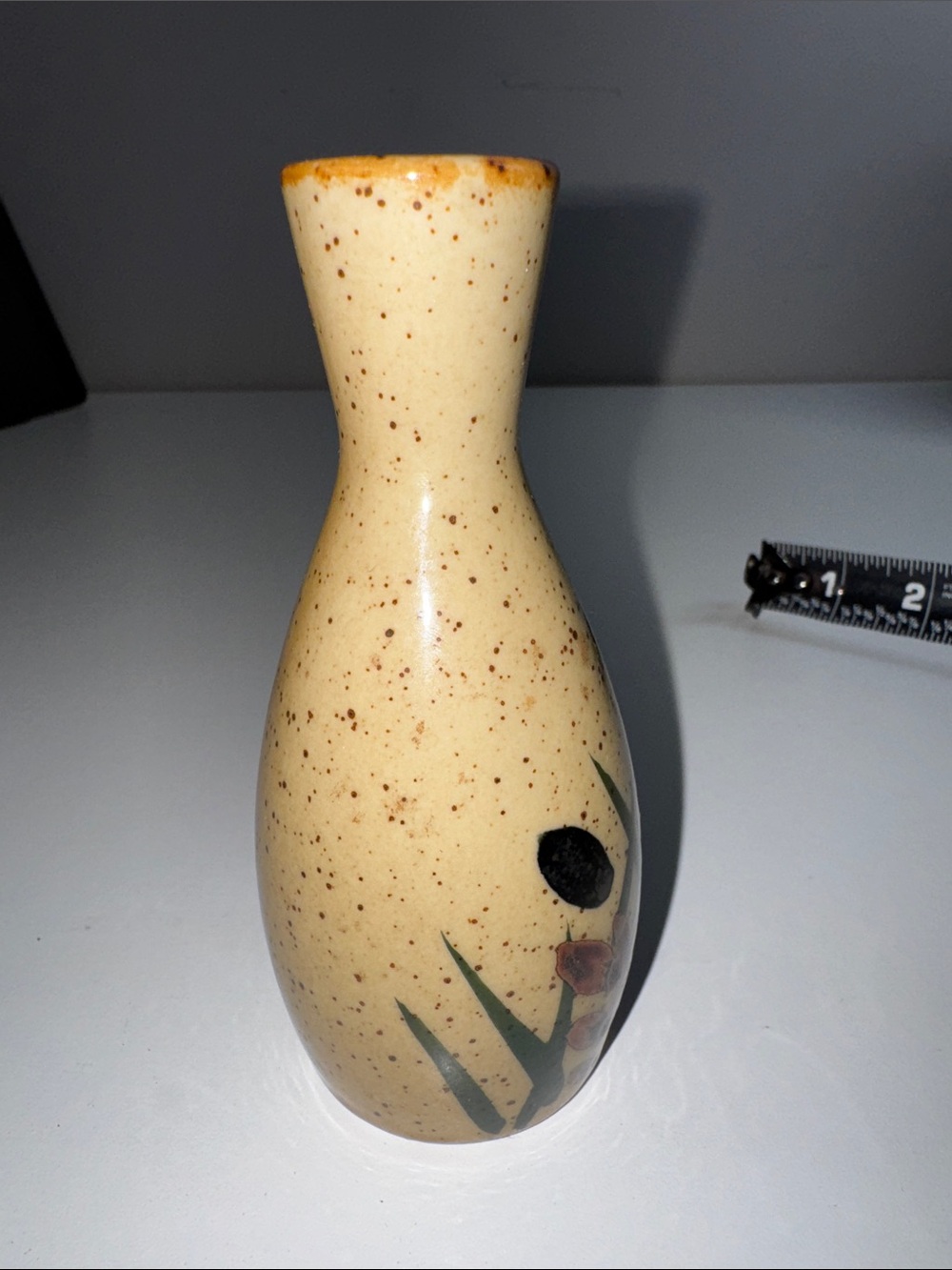 Vintage Japan Speckled Ceramic Bud Vase Hand Painted Floral 5” - Picture 4 of 10